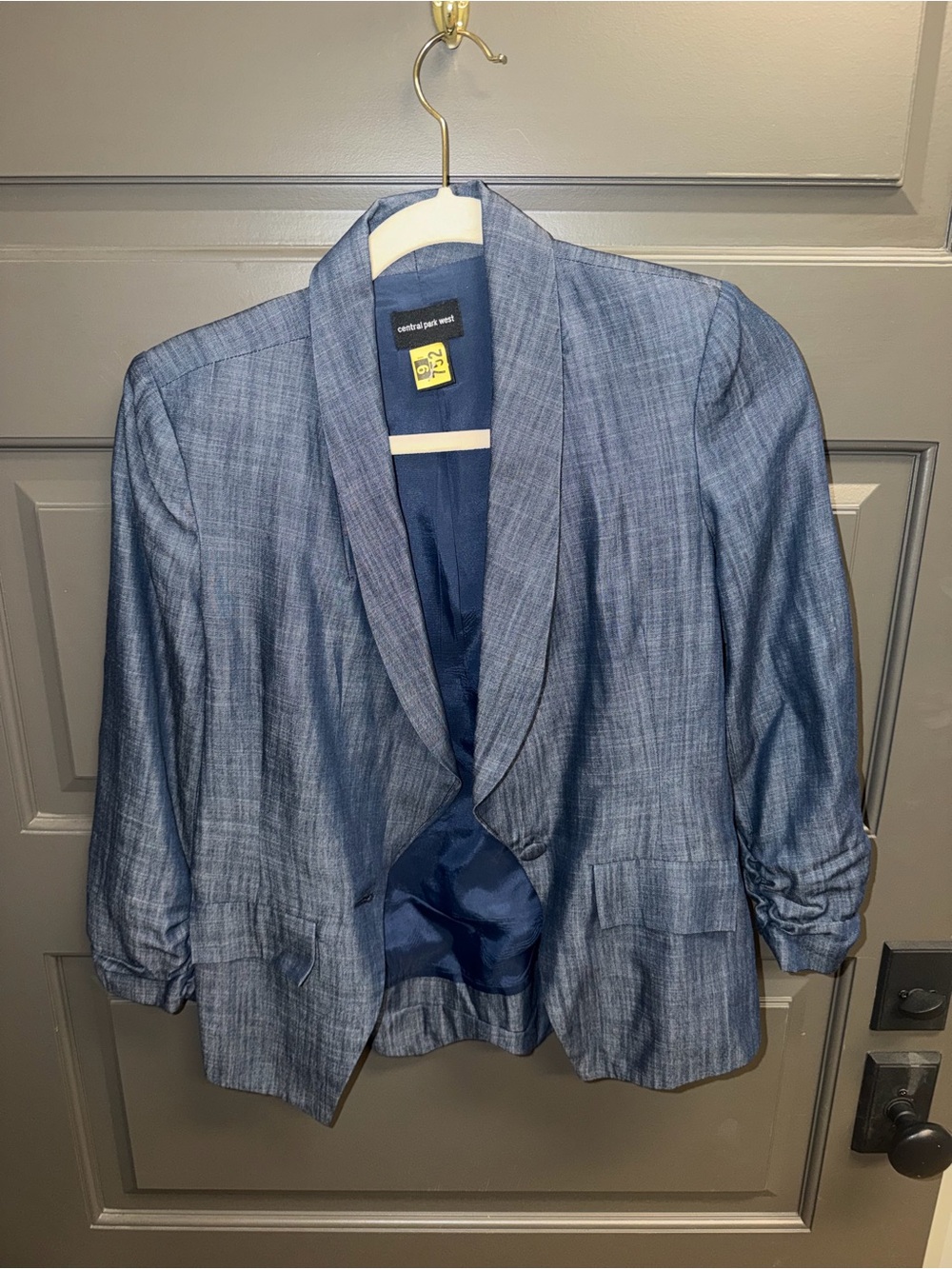 Central Park West Blue Draped Open-Front Blazer Jacket